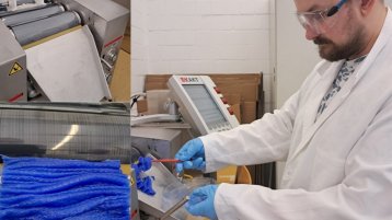 Studierender im labor für Dispergiertechnologie