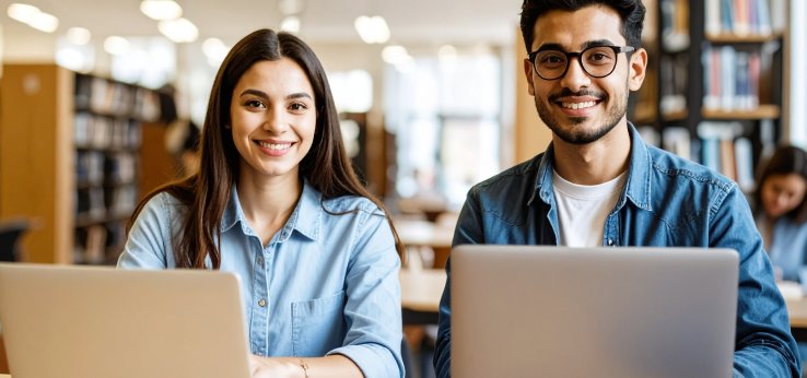 Recherecheschulung_Studierende_Laptops (Bild: Hochschulbibliothek / KI-generiert)