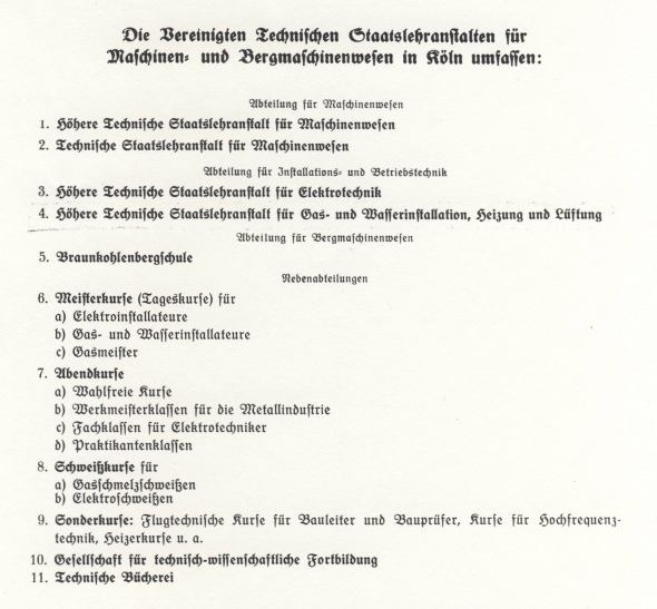 Auszug aus einer Informationenbroschüre zu den verschiedenen Abteilungen der Maschinenbauschulen um 1930. Auszug aus einer Informationenbroschüre zu den verschiedenen Abteilungen der Maschinenbauschulen um 1930.