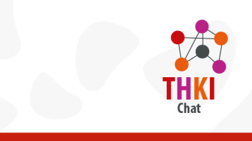 Logo des THKI Chat: Ein Atomteilchen in den Farben der TH, auf weißem Grund. Darunter der Name "THKI Chat" (Bild: ZLE)