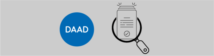 DAAD-Logo und Dokumente mit Lupe Icon