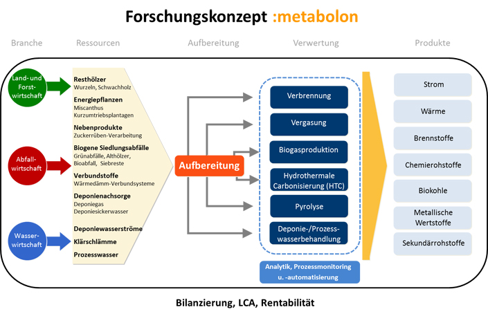 Grafische Darstellung der Forschungsbereiche im Projekt :metabolon