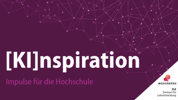 Teaserbild der Reihe KInspiration, weiße Schrift auf dunkel lila Hintergrund, rechts unten die Logos des ZLE und des Medienbüro (Bild: ZLE TH Köln)