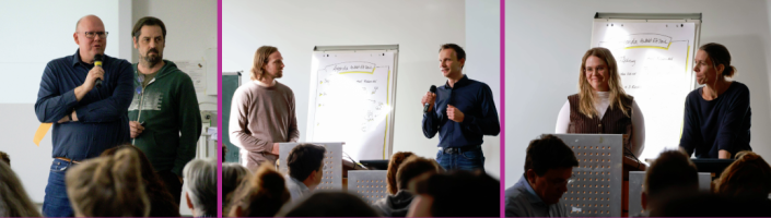 Die Ansprechpersonen der AGs sind auf der Bühne zu sehen und sprechen.