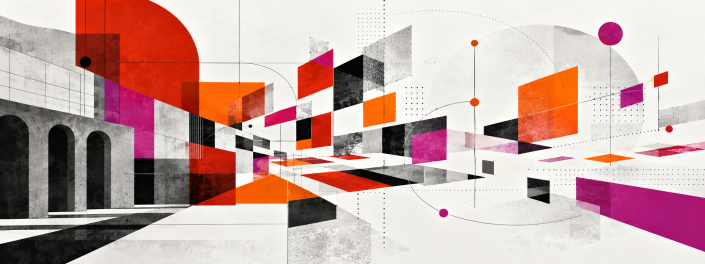 Illustrative Grafik der Kompaktwoche in lila, orange und rot