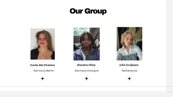 Screenshot aus dem Projektvideo. Es sind 3 Studierende zu sehen mit den Namen Carli Abi Chahine, Aissatou Diop und Julia Cruijssen. (Bild: Carli Abi Chahine, Aissatou Diop und Julia Cruijssen)