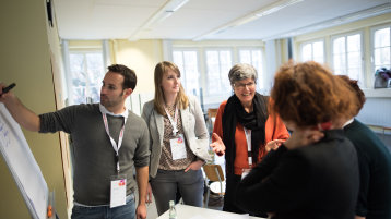 Foto: Flipchartdokumentation und Diskussion (Bild: Costa Belibasakis / TH Köln)