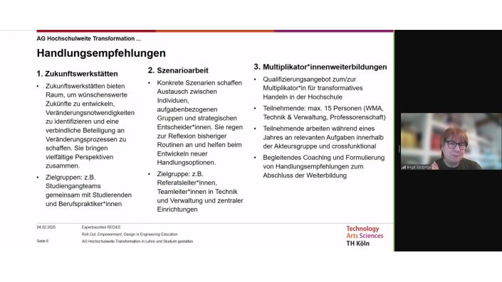 Dr. Birgit Szczyrba präsentiert Handlungsempfehlungen aus der AG Hochschulweite Transformation