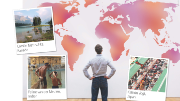 Student steht vor einer großen Weltkarte (Bild: TH Köln) Student steht vor einer großen Weltkarte (Bild: TH Köln)