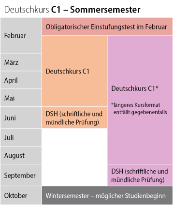 Grafik Ablauf Deutschkurs C1 mit DSH Sommersemester