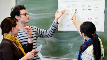 Studierende an der Tafel (Image: Costa Belibasakis/Fachhochschule Köln)