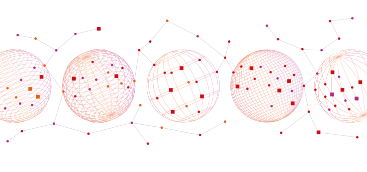Grafik mit 5 großen Kreis-Symbolen und lauter kleinen Punkten, die durch verschiedene Linien verbunden sind (Bild: TH Köln)