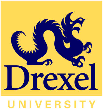 The Drexel University logo consists of the University dragon icon and formal wordmark. 
