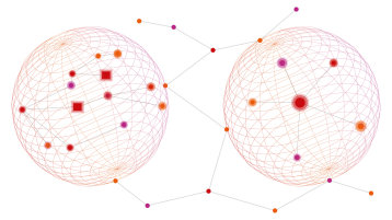 Zwei illustrierte miteinander vernetzte Erdkugeln (Bild: TH Köln/ R02)