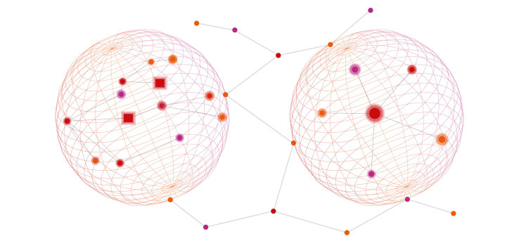 Zwei illustrierte miteinander vernetzte Erdkugeln (Image: TH Köln/ R02)