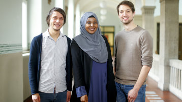 Die Talentscouts der TH Köln (v.l.): Thiemo Jares, Amal Abdirahman, Sebastian Hopp  (Bild: Thilo Schmülgen / TH Köln)