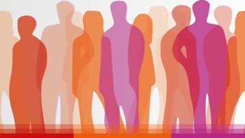 Silhouetten von Menschen, die in einer Gruppe stehen in orange, rot und violett (Bild: TH Köln)