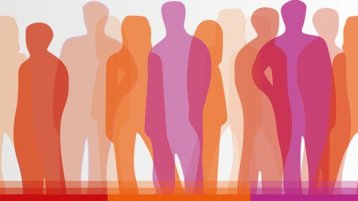 Silhouetten von Menschen, die in einer Gruppe stehen in orange, rot und violett (Bild: TH Köln) Silhouetten von Menschen, die in einer Gruppe stehen in orange, rot und violett (Bild: TH Köln)