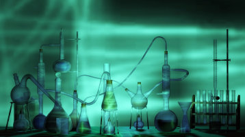 Chemikalische Materialien vor blaugefärbtem Hintergrund (Bild: © crimson)