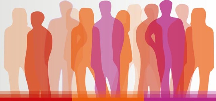 Silhouetten von Menschen, die in einer Gruppe stehen in orange, rot und violett (Bild: TH Köln)