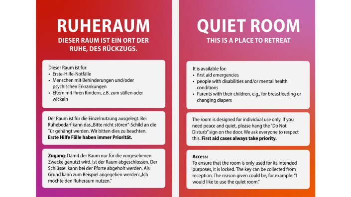 Hinweise zur Nutzung der Ruheräume