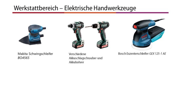 Werkstattbereich – Elektrische Handwerkzeuge