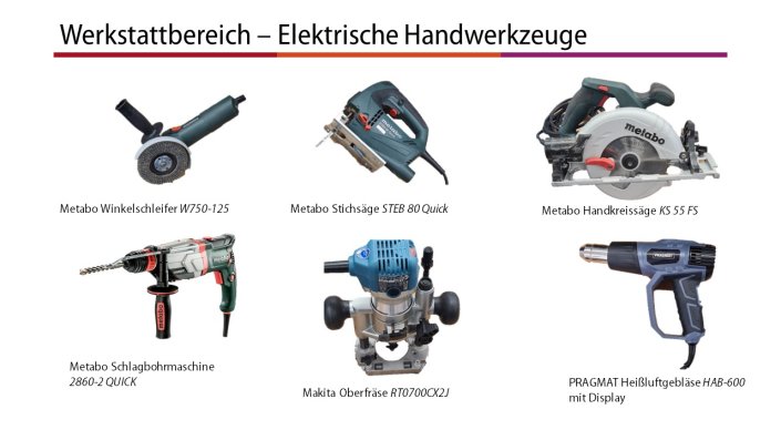 Werkstattbereich – Elektrische Handwerkzeuge