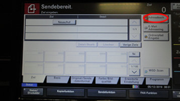 Auswahl des Adressbuchs auf dem Kopierdisplay Auswahl des Adressbuchs auf dem Kopierdisplay