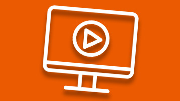 Die Kachel zeigt vor orangem Hintergrund ein weißes, mit einem Schatten unterlegtes Piktogramm , das das E-Learning-Angebot des Schreibzentrums symbolisiert. (Bild: Happy Art/AdobeStock.com)