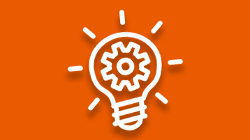 Die Kachel zeigt vor orangem Hintergrund ein weißes, mit einem Schatten unterlegtes Piktogramm, das das Konzept des Schreibzentrums symbolisiert. (Bild: Happy Art/AdobeStock.com)