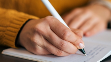 Das Foto zeigt die Hand einer Person, die sich mit Hilfe eines Stifts Notizen macht. (Bild: bnenin/AdobeStock.com)
