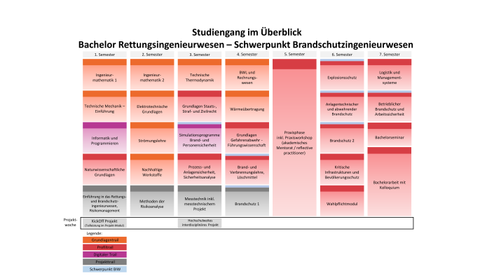 Die Grafik zeigt die Verteilung der Module über sieben Semester