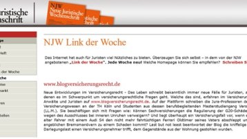 Blogversicherungsrecht.de ist der NJW Link der Woche (Bild: NJW)