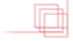 Feine Linien in den Hochschulfarben Rot, Orange & Violett bilden drei hintereinander gelagerte Vierecke. (Bild: TH Köln)