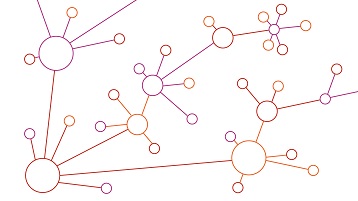Grafische Analogie zum Thema Social Media: Feine Linien in den Hochschulfarben Rot, Orange & Violett symbolisieren Vernetzung. (Bild: TH Köln)