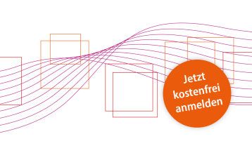 Abstraktes Visual mit dem Text "Jetzt kostenfrei anmelden" (Bild: TH Köln)