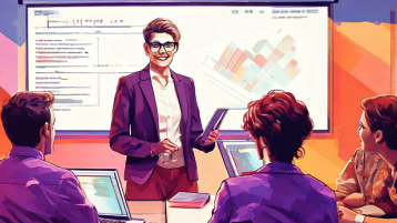 Illustration einer dozierenden Person (Bild: TH Köln, KI-generiert mit Adobe Firefly)